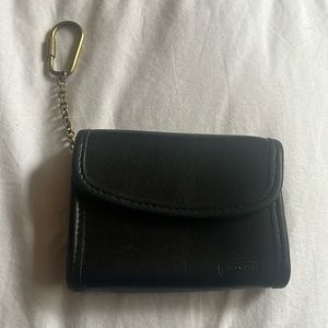 Coach 90's Wallet Black Leather Coin Purse Snap Closure Zipper Brass Keychain
